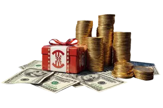 Banner con cascata di monete che forma logo Wonaco